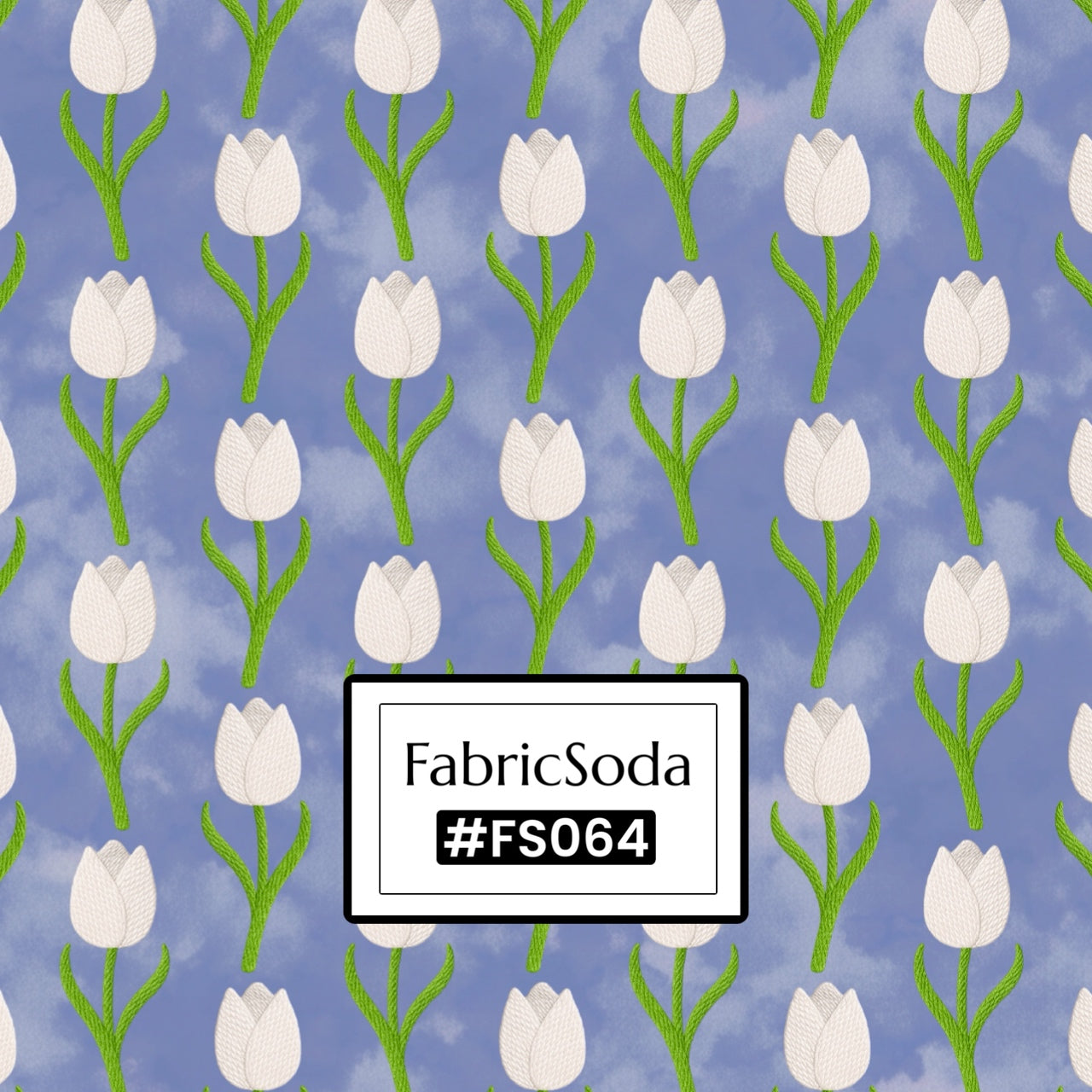Pattern of white tulips on a blue background seamless pattern 