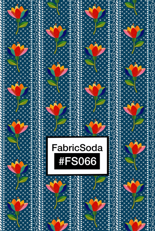 FS066 Blue Floral Lace Printed Fabric