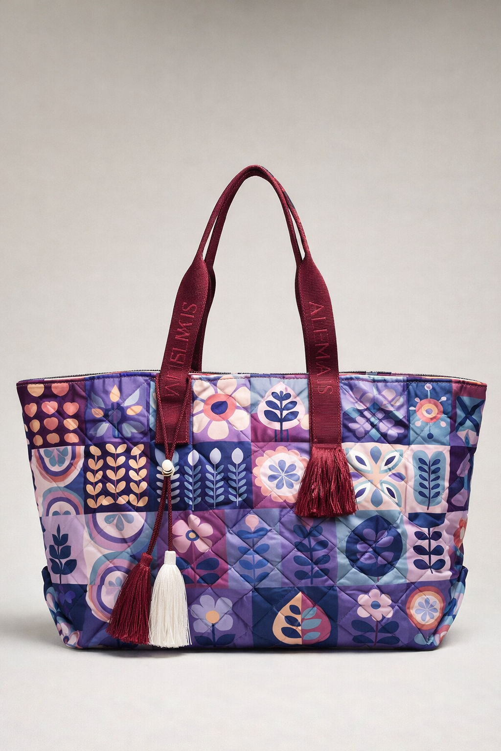 FS067 Purple Floral Checkered Printed Fabric