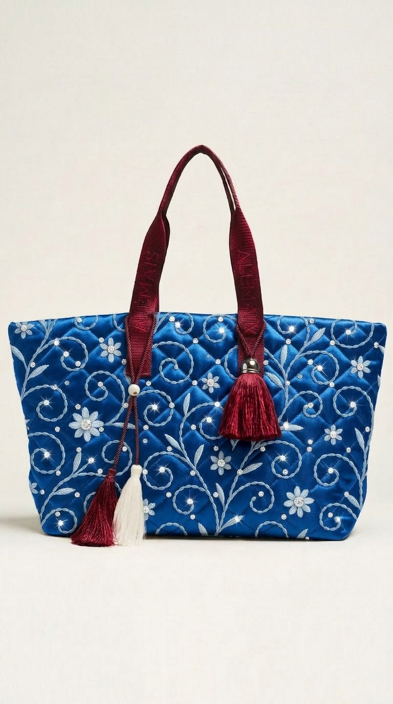FS069 White Floral on Blue Printed Fabric