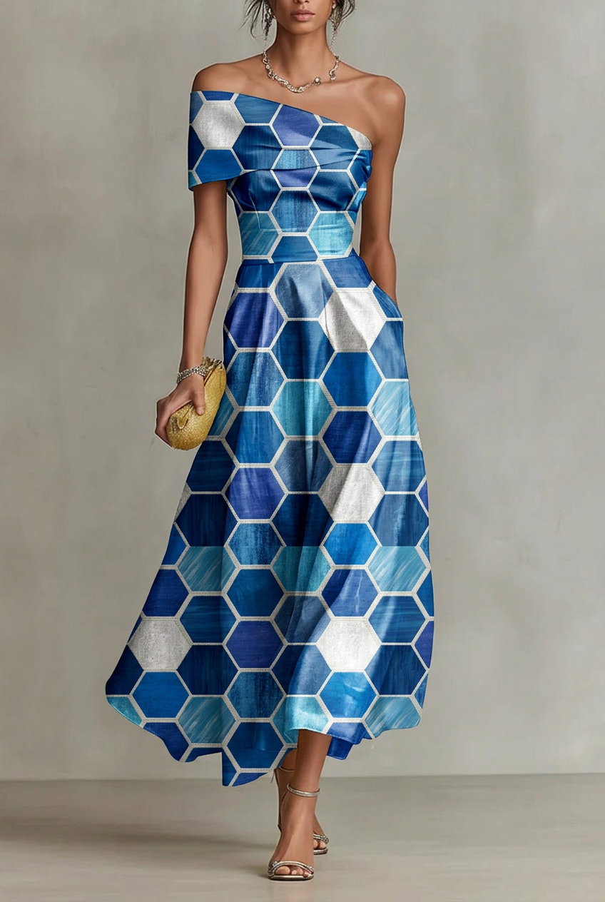 FS070 Blue Shades Geometric Printed Fabric