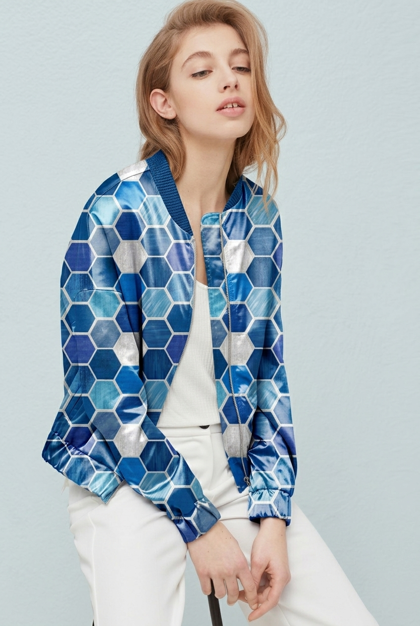 FS070 Blue Shades Geometric Printed Fabric