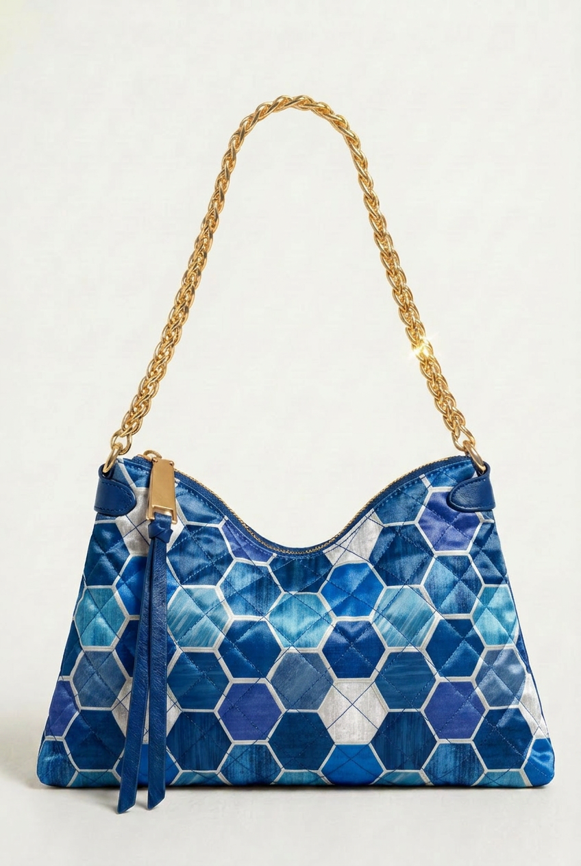 FS070 Blue Shades Geometric Printed Fabric