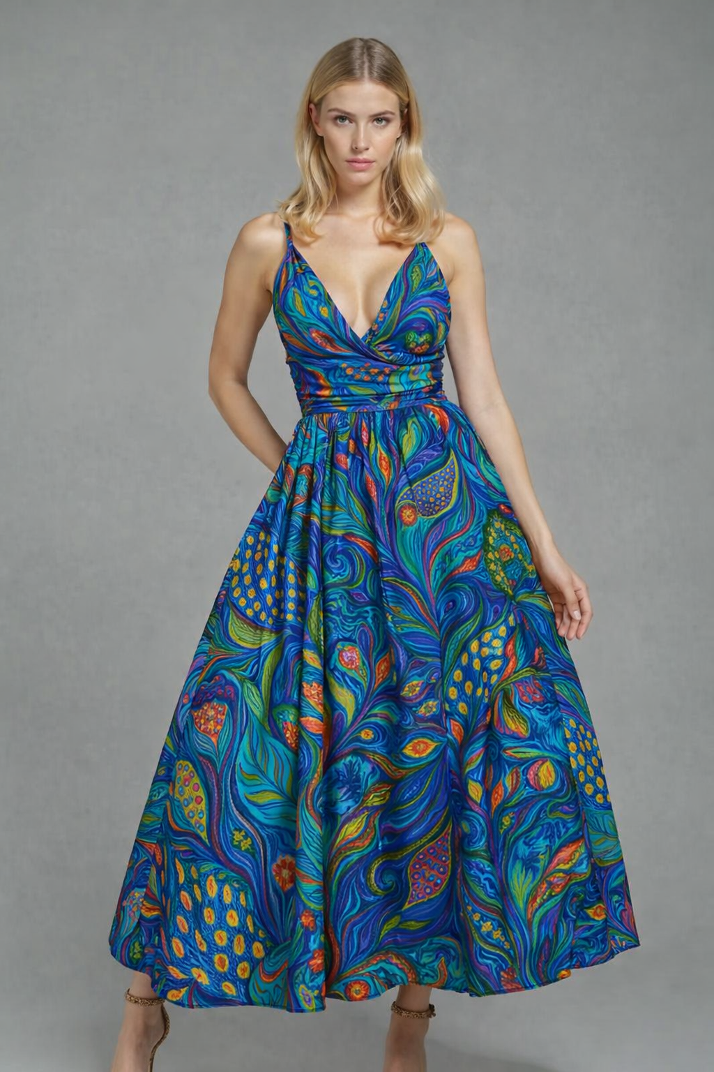 FS072 Blue Abstract Floral Printed Fabric