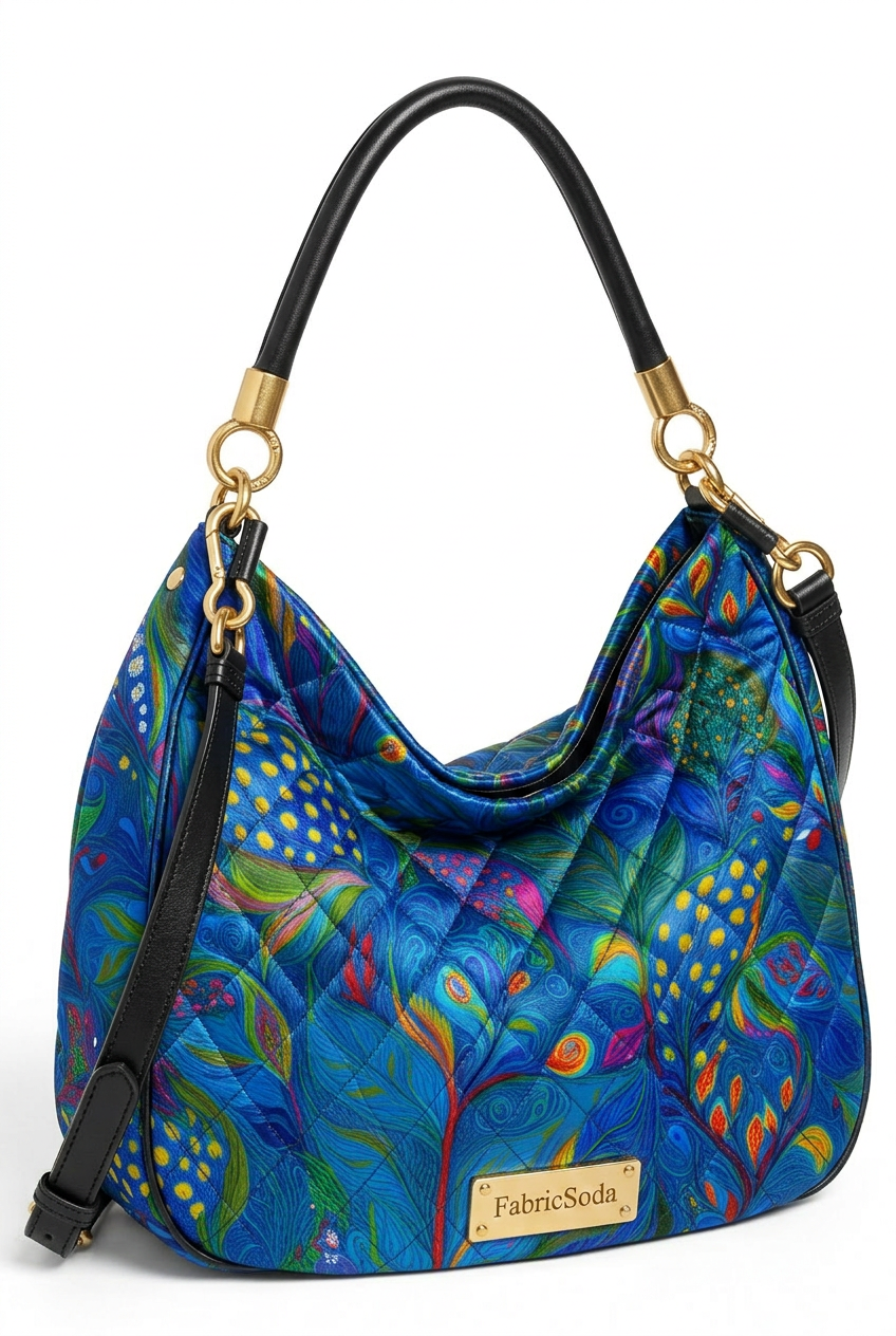 FS072 Blue Abstract Floral Printed Fabric