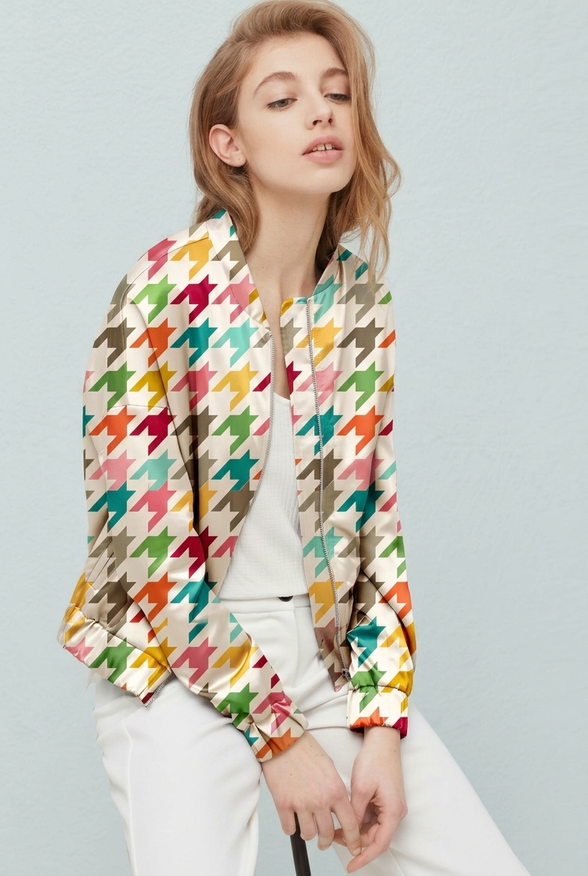 FS073 Multicolour Houndstooth Printed Fabric