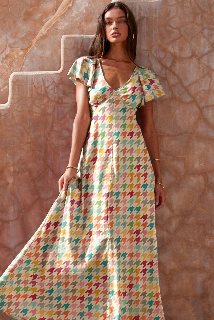 FS073 Multicolour Houndstooth Printed Fabric