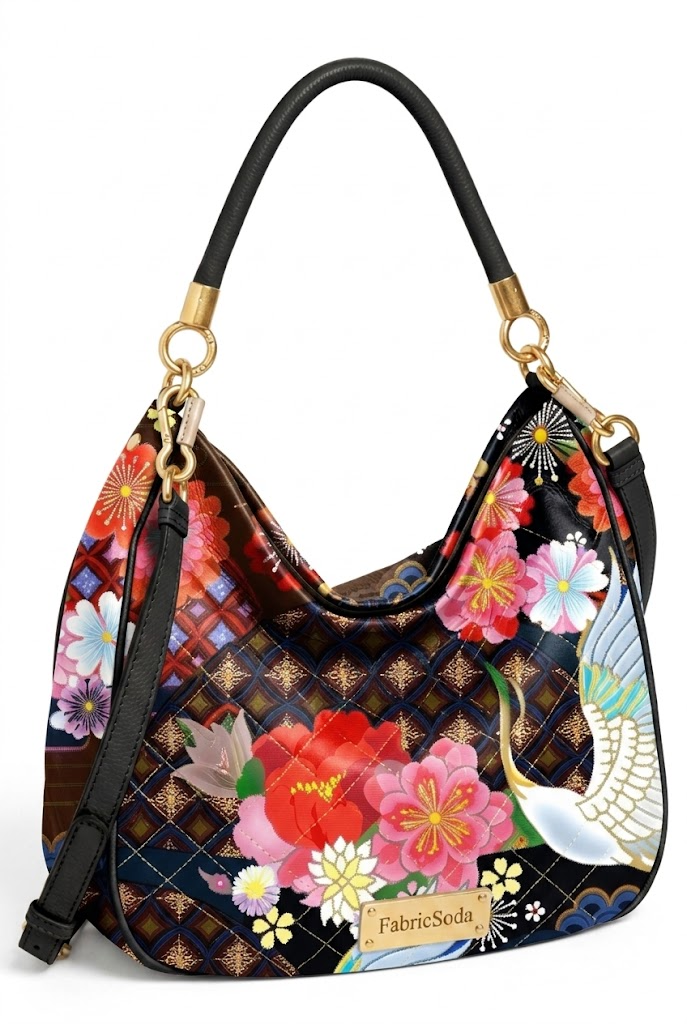 FS074 Japanese Style Crane Floral Printed Fabric