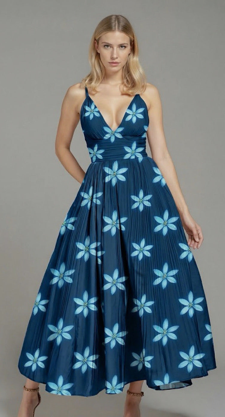 FS075 Blue Floral Printed Fabric