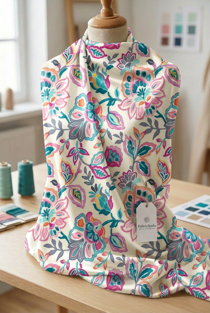 FS076 Pink Floral Printed Fabric