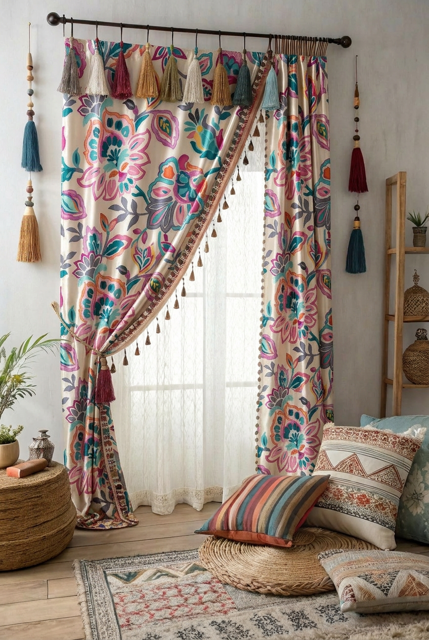 FS076 Pink Floral Printed Fabric for curtain 
