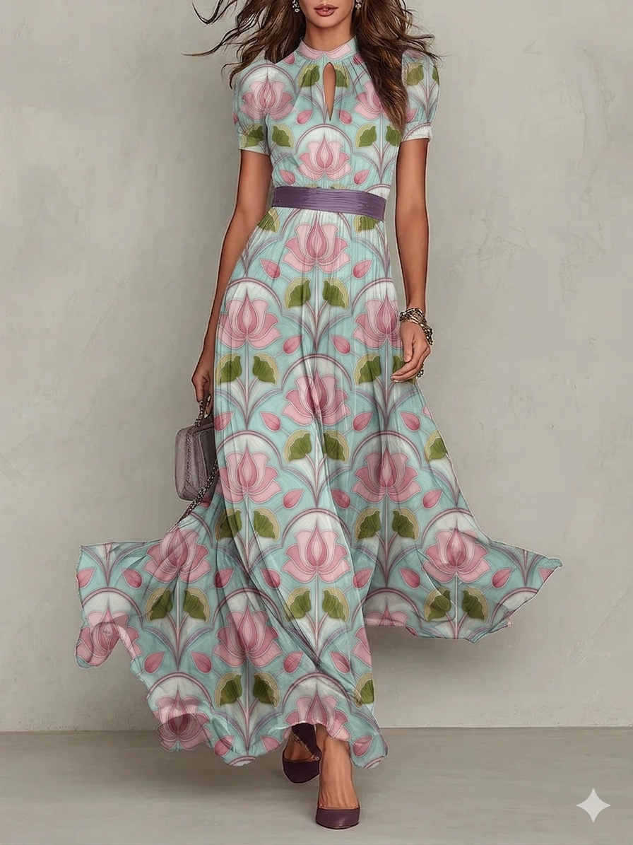 FS078 Fancy Pink Floral Printed Fabric
