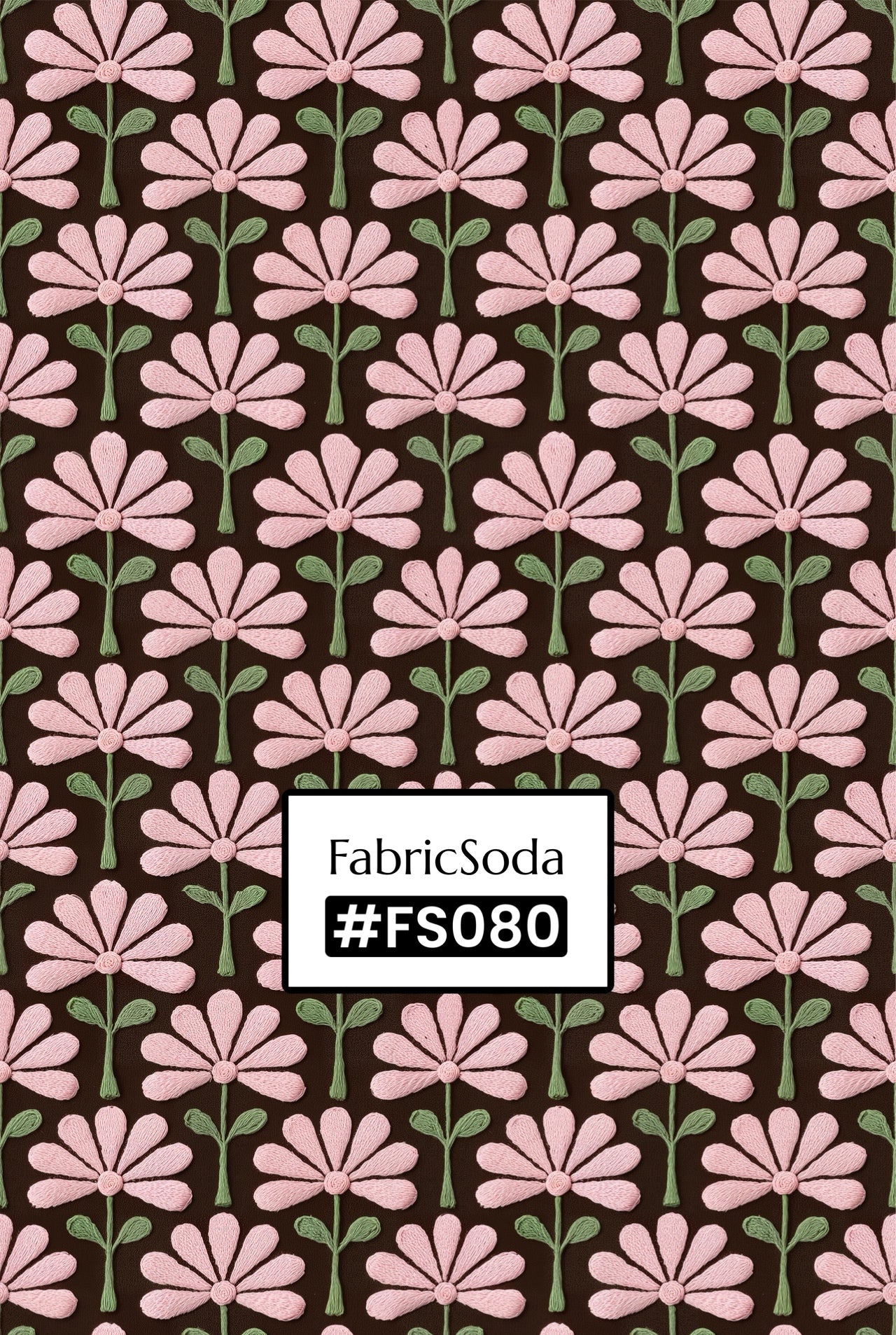 FS080 Pink Flower Embroidery Effect Printed Fabric
