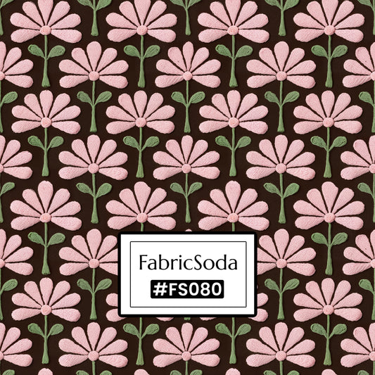 FS080 Pink Flower Embroidery Effect Printed Fabric