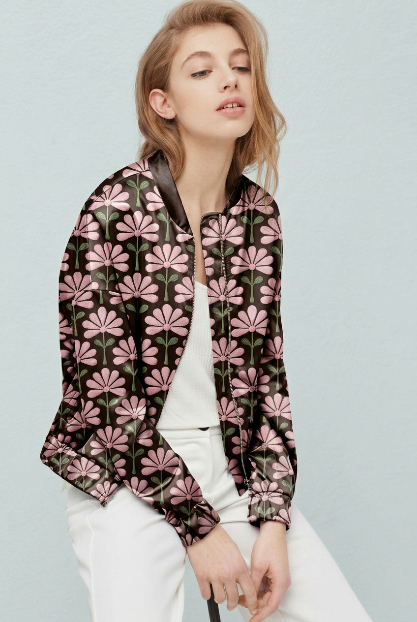 FS080 Pink Flower Embroidery Effect Printed Fabric