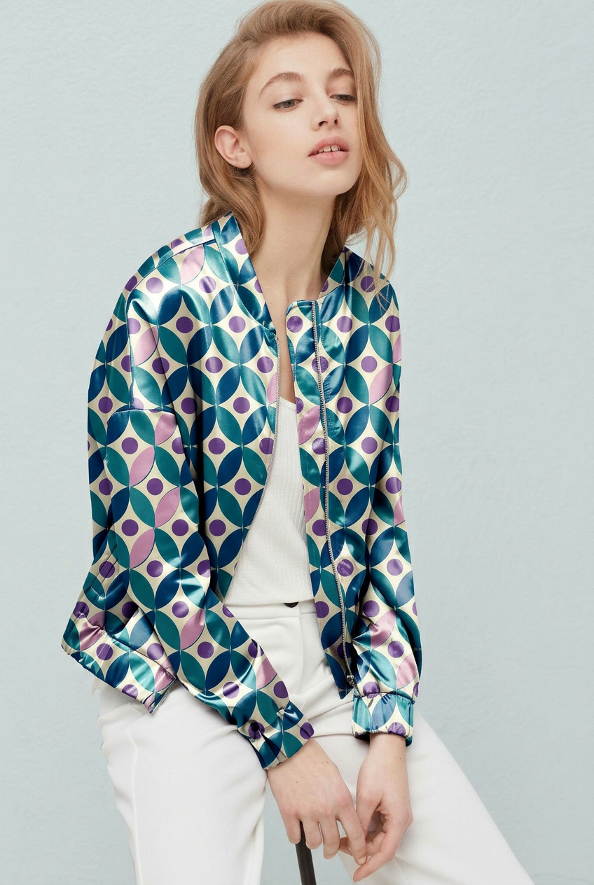 FS081 Pink and Green Geometric Printed Fabric