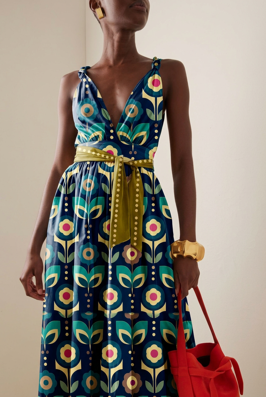FS082 Teal Geometric Printed Fabric
