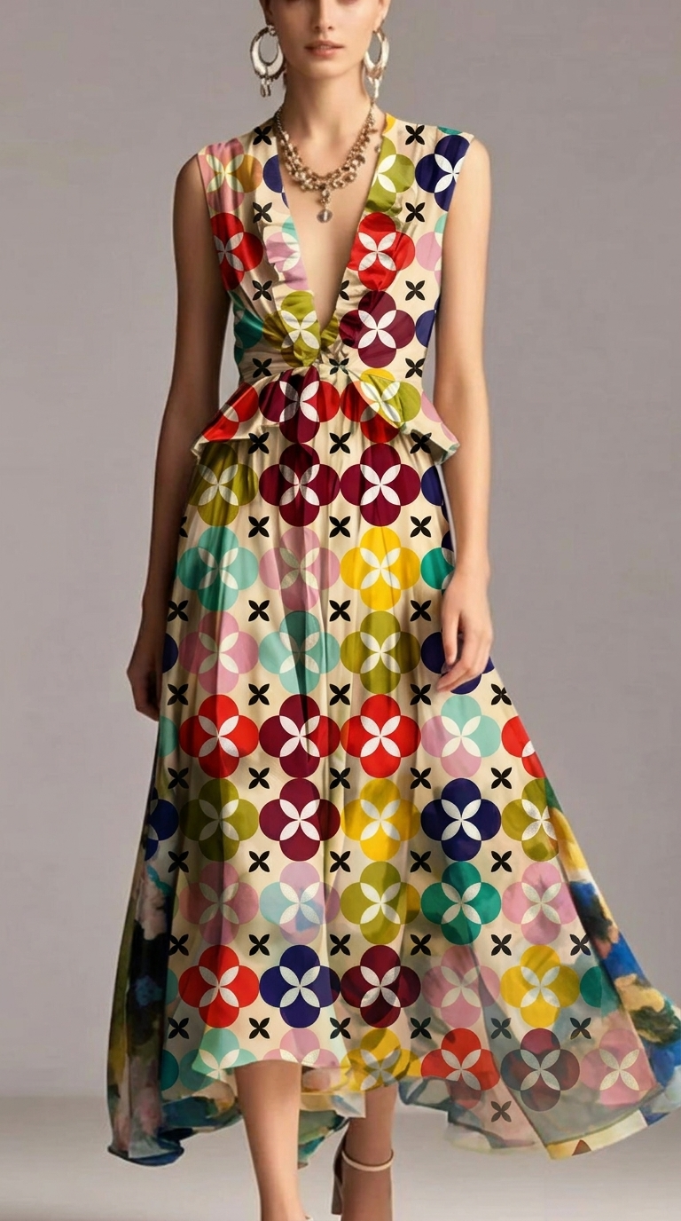 FS083 Multicolours Geometric Printed Fabric