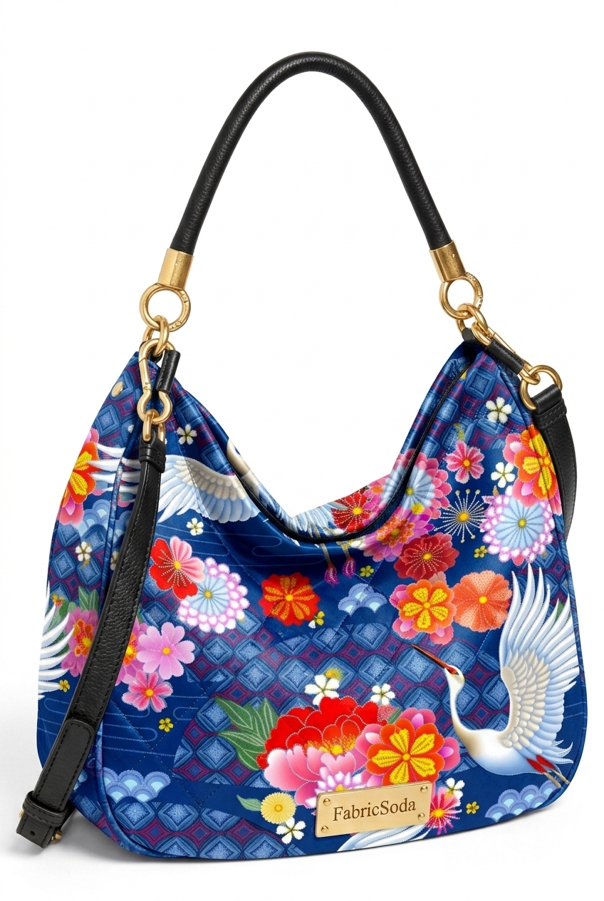 FS084 Japanese Style Crane Floral Printed Fabric
