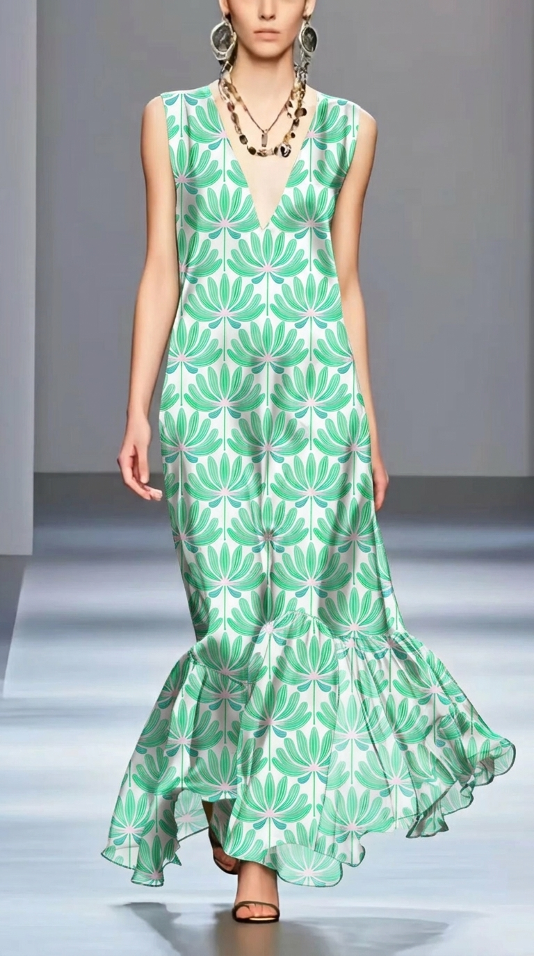 FS085 Light Green Floral Printed Fabric