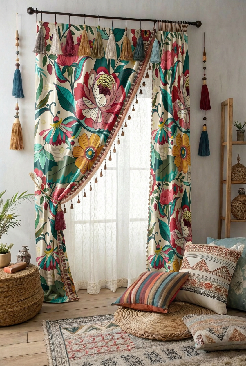 FS086 Colourful Flower Printed Fabric for curtain 