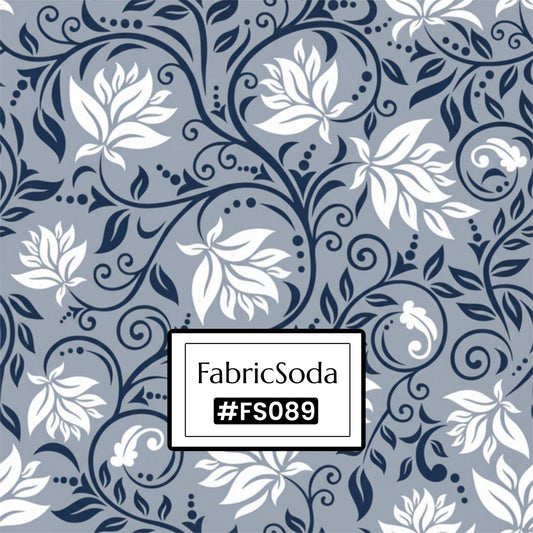 FS089 Greyish Blue Floral Printed Fabric