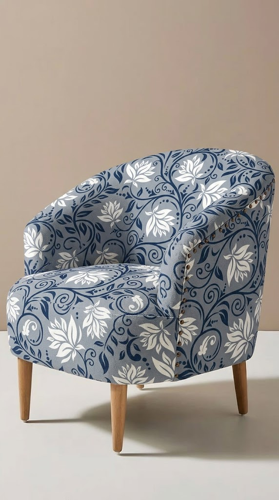 FS089 Greyish Blue Floral Printed Fabric