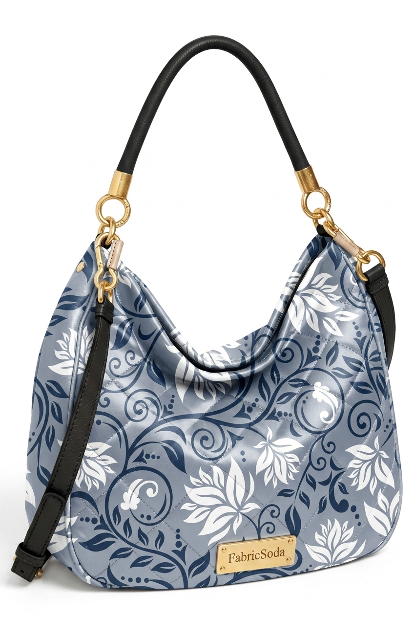 FS089 Greyish Blue Floral Printed Fabric