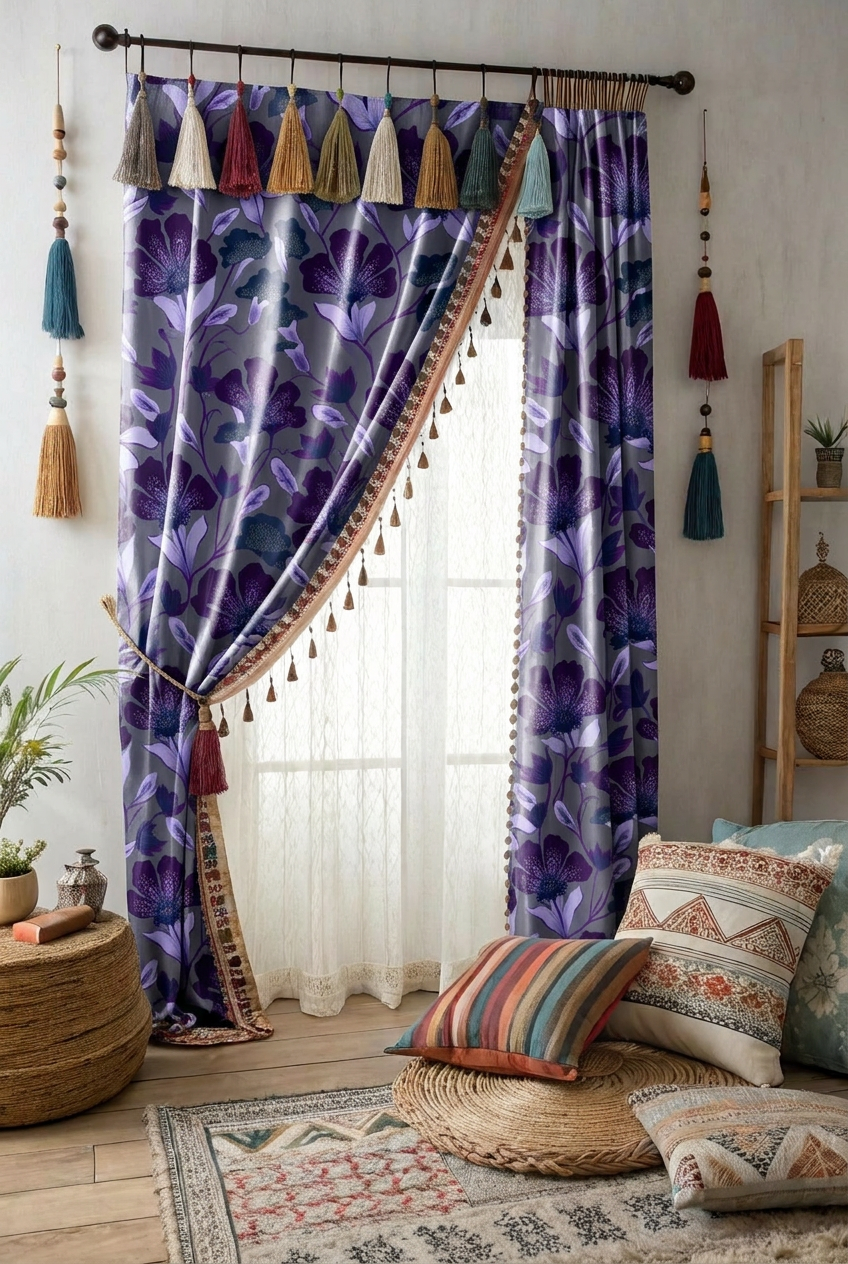 FS089 Violet Garden Floral Fabric for curtain 