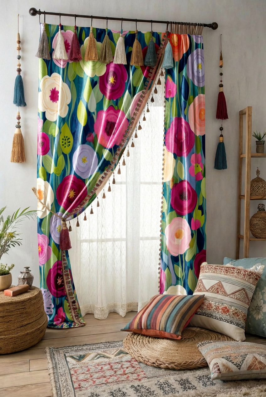 FS090 Flower Garden Printed Fabric for curtain 