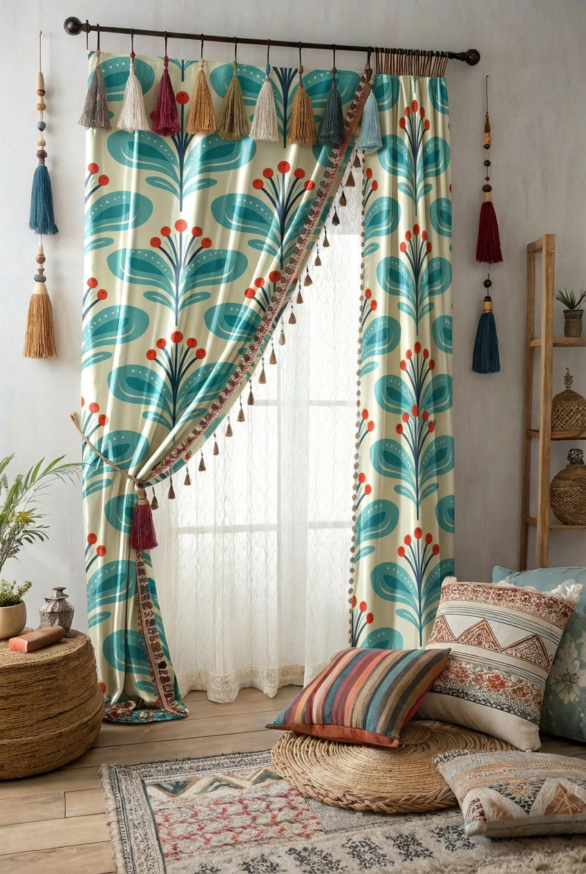 FS091 Fancy Green Floral Fabric for curtain 