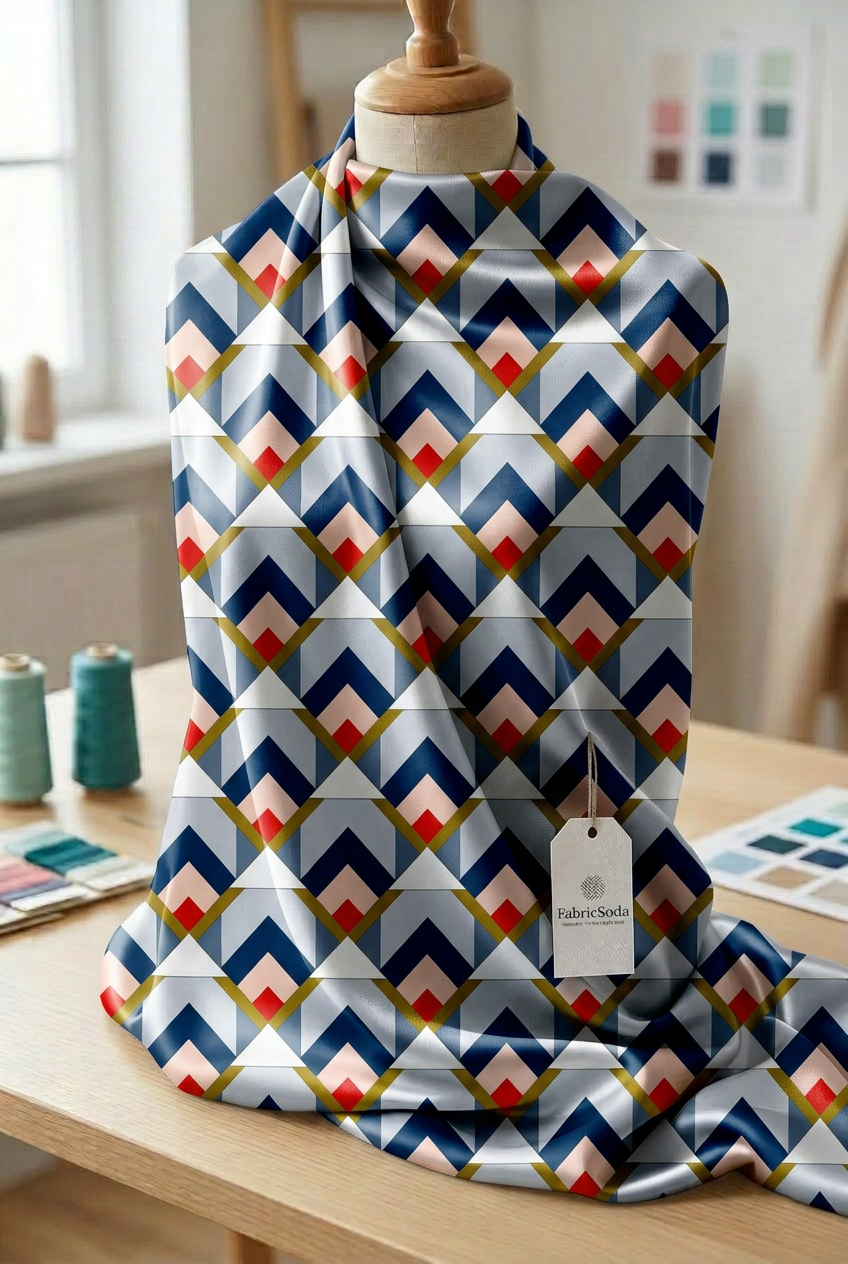 FS092 Blue Geometric Arrow Tile Printed Fabric