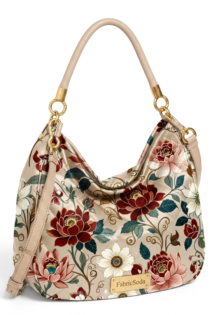 FS093 Peonies on Beige Vines Printed Fabric