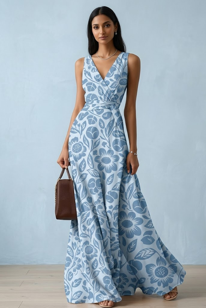 FS094 Light Blue Floral Printed Fabric
