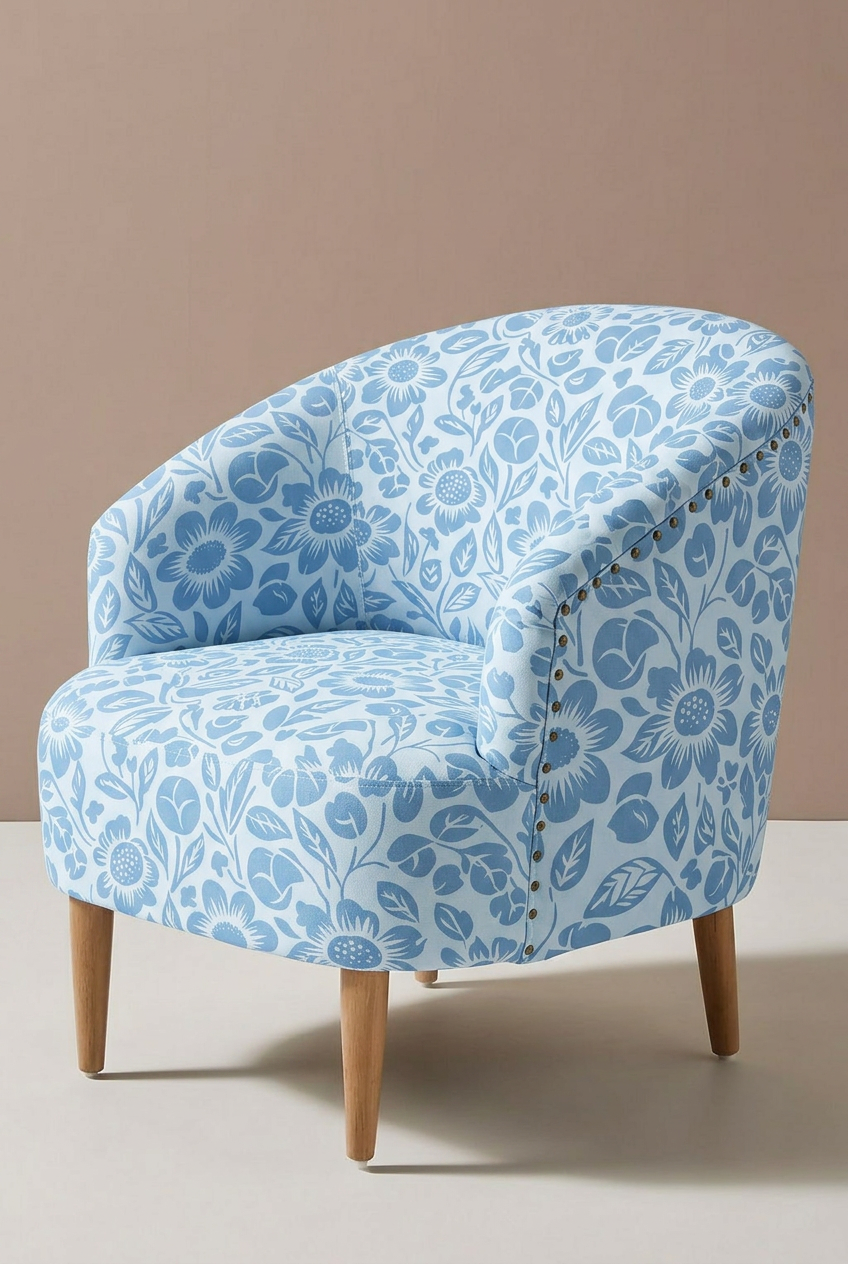 FS094 Light Blue Floral Printed Fabric