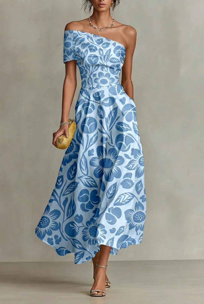 FS094 Light Blue Floral Printed Fabric