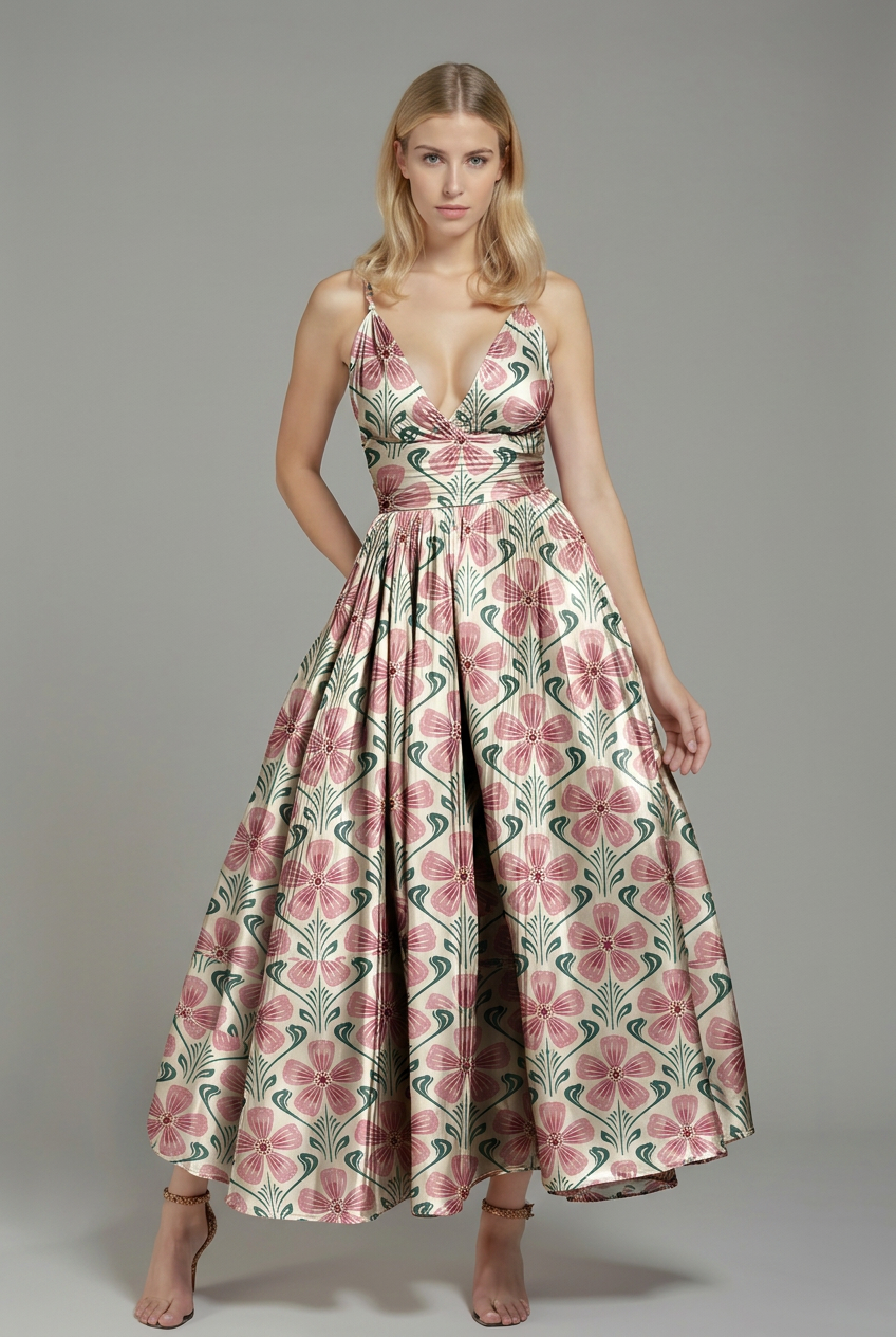 FS095 Pink Flower Printed Fabric