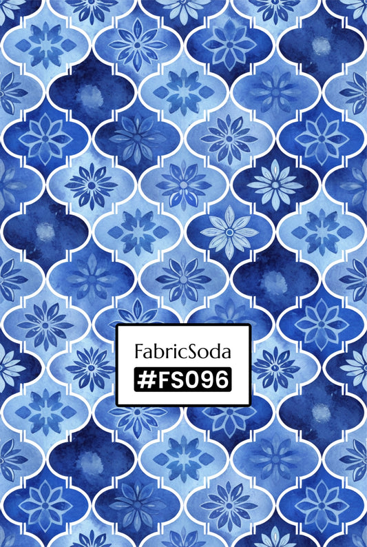 FS096 Blue Watercolour Floral Printed Fabric