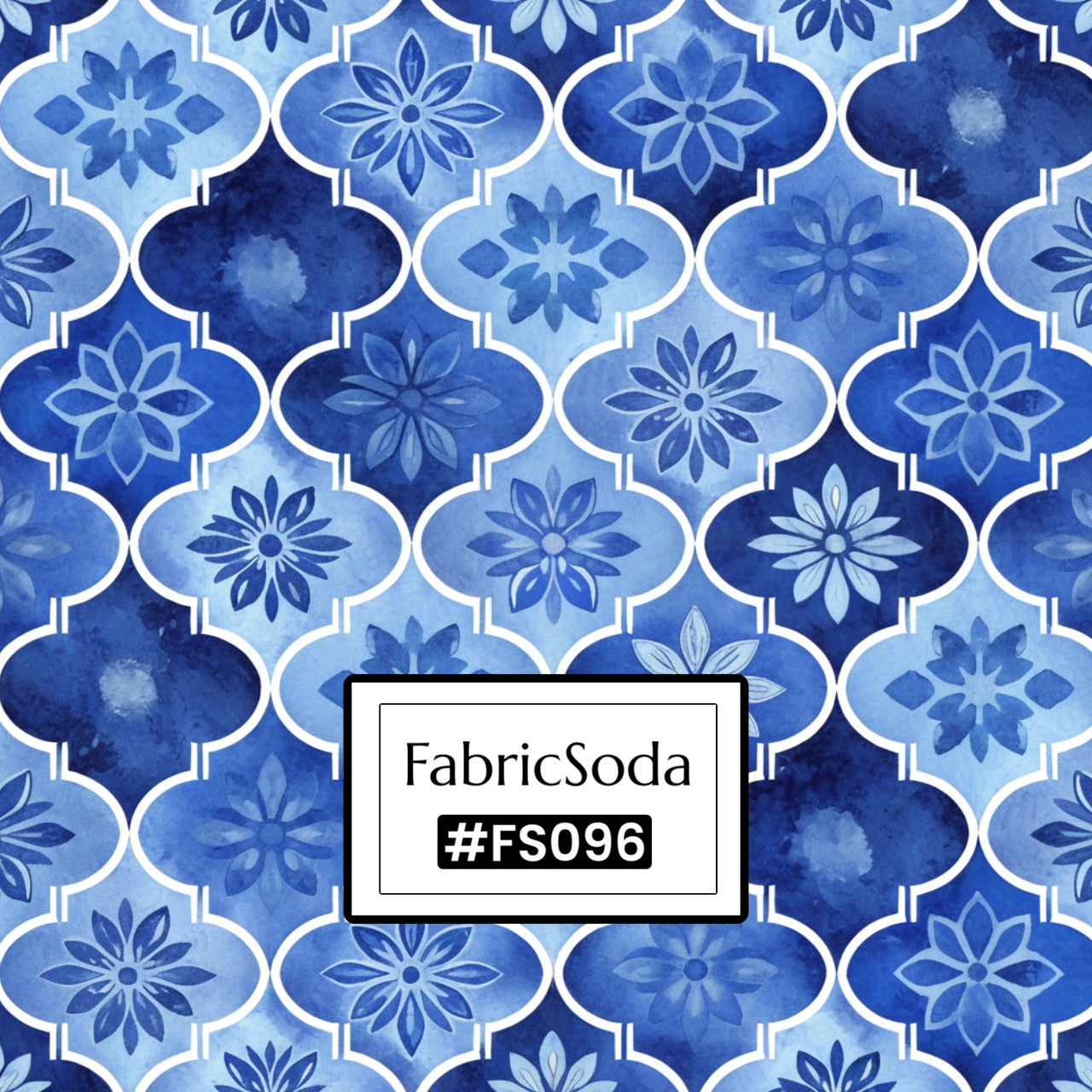 FS096 Blue Watercolour Floral Printed Fabric
