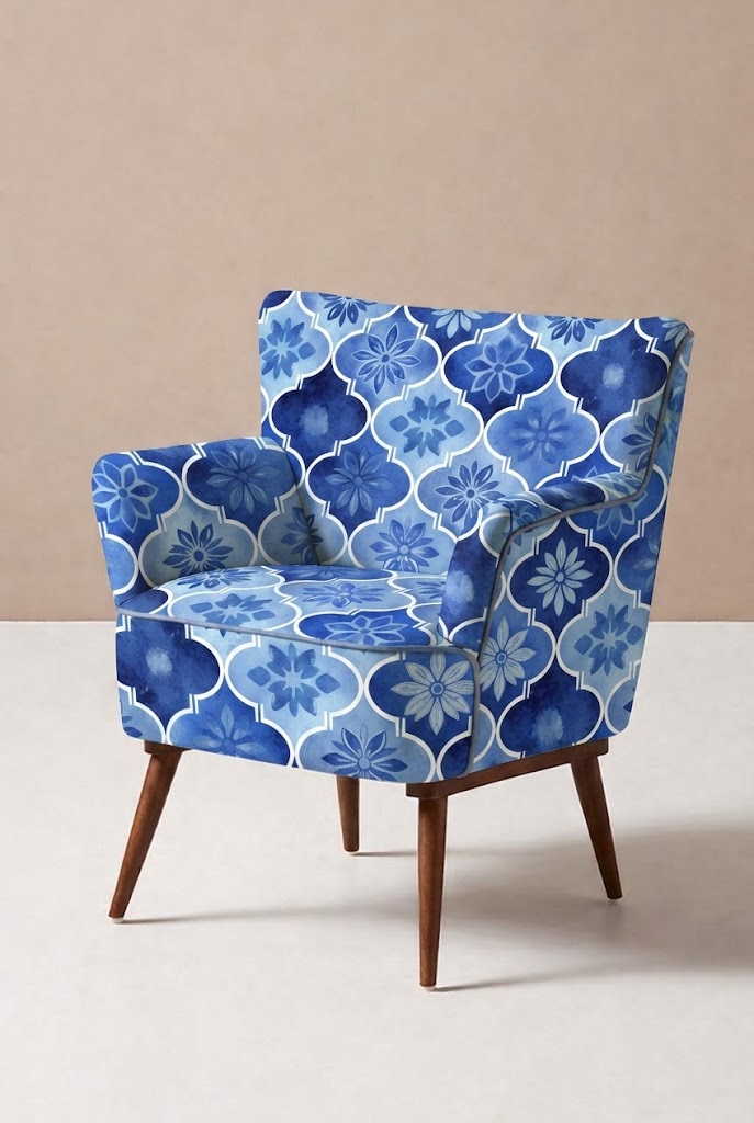 FS096 Blue Watercolour Floral Printed Fabric