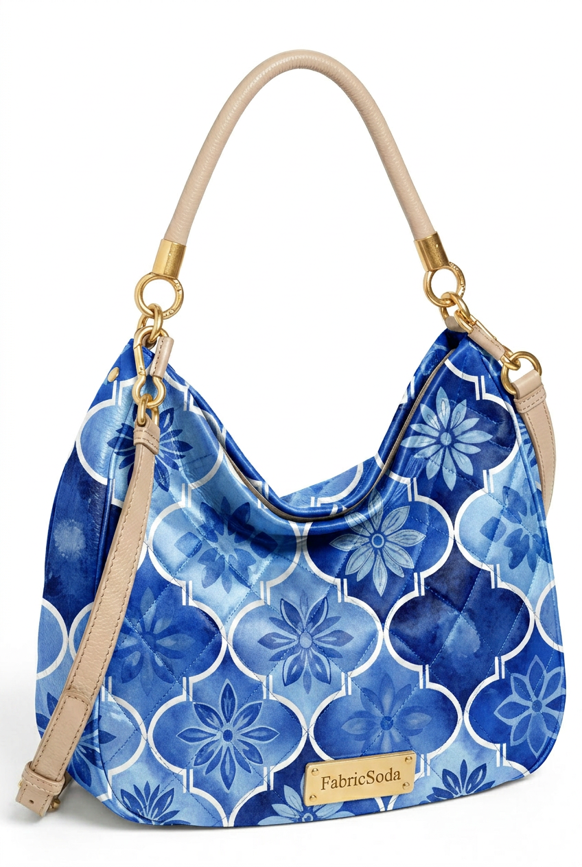 FS096 Blue Watercolour Floral Printed Fabric