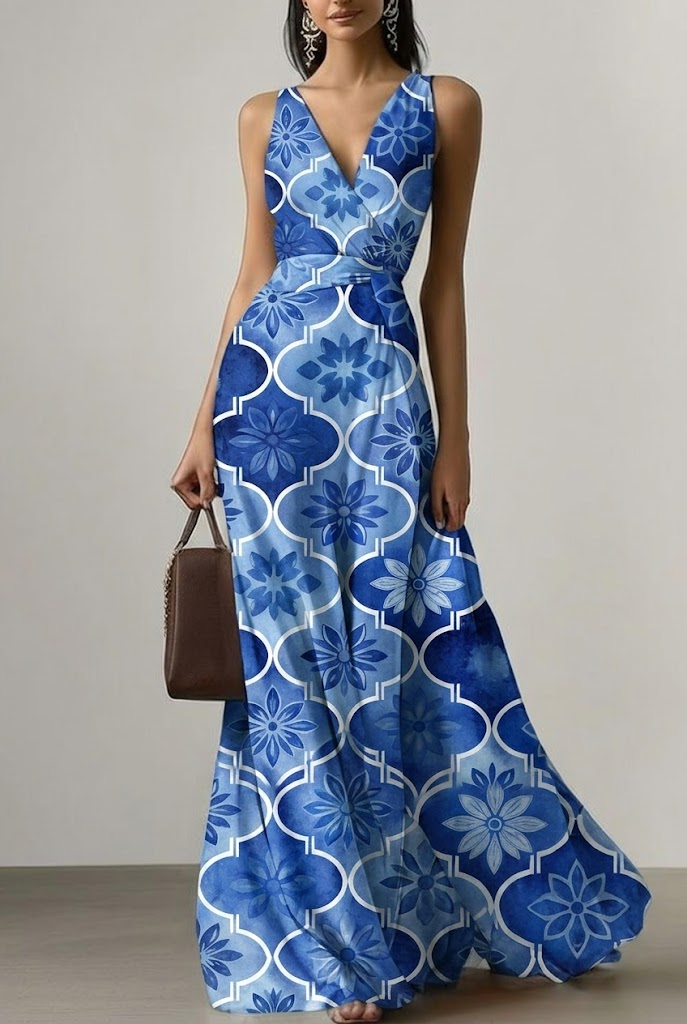 FS096 Blue Watercolour Floral Printed Fabric