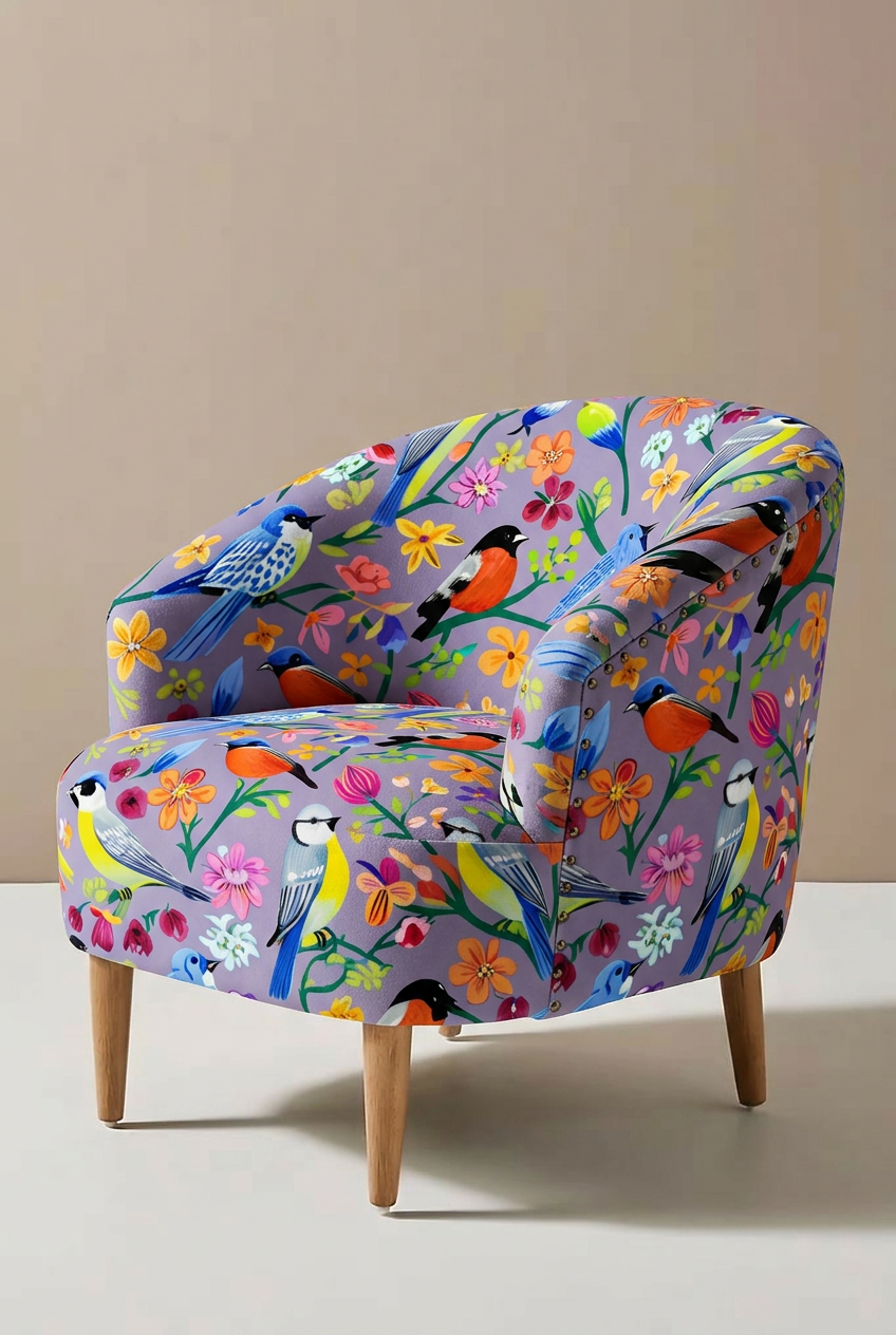 FS097 Vibrant Birds Floral Printed Fabric