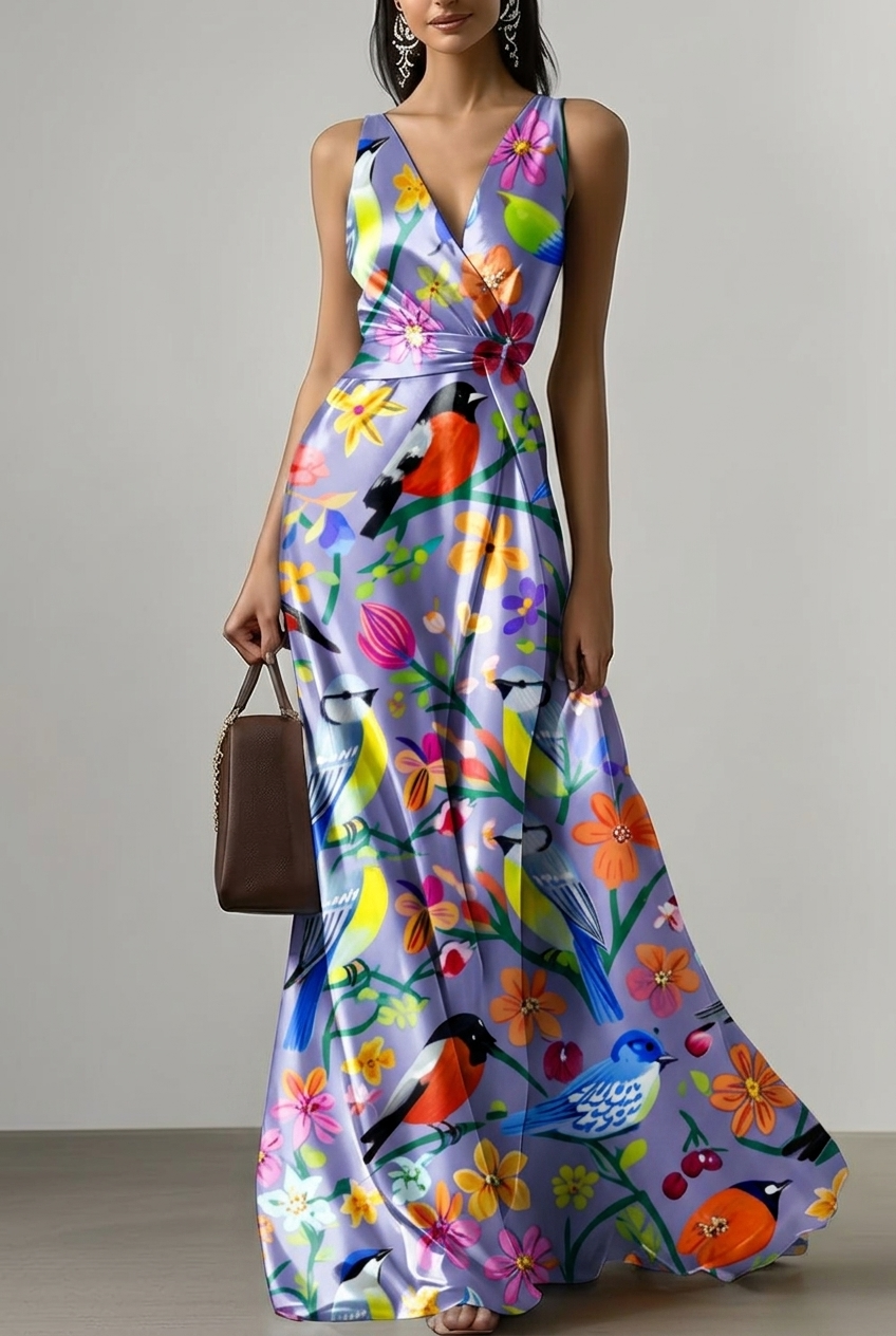 FS097 Vibrant Birds Floral Printed Fabric