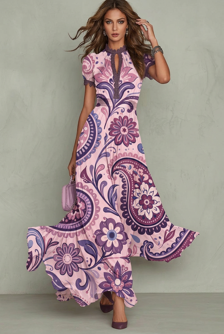 FS098 Pink Floral Paisley Printed Fabric