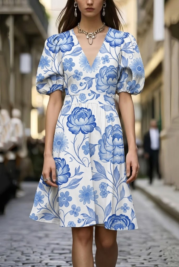 FS099 Blue Floral Printed Fabric