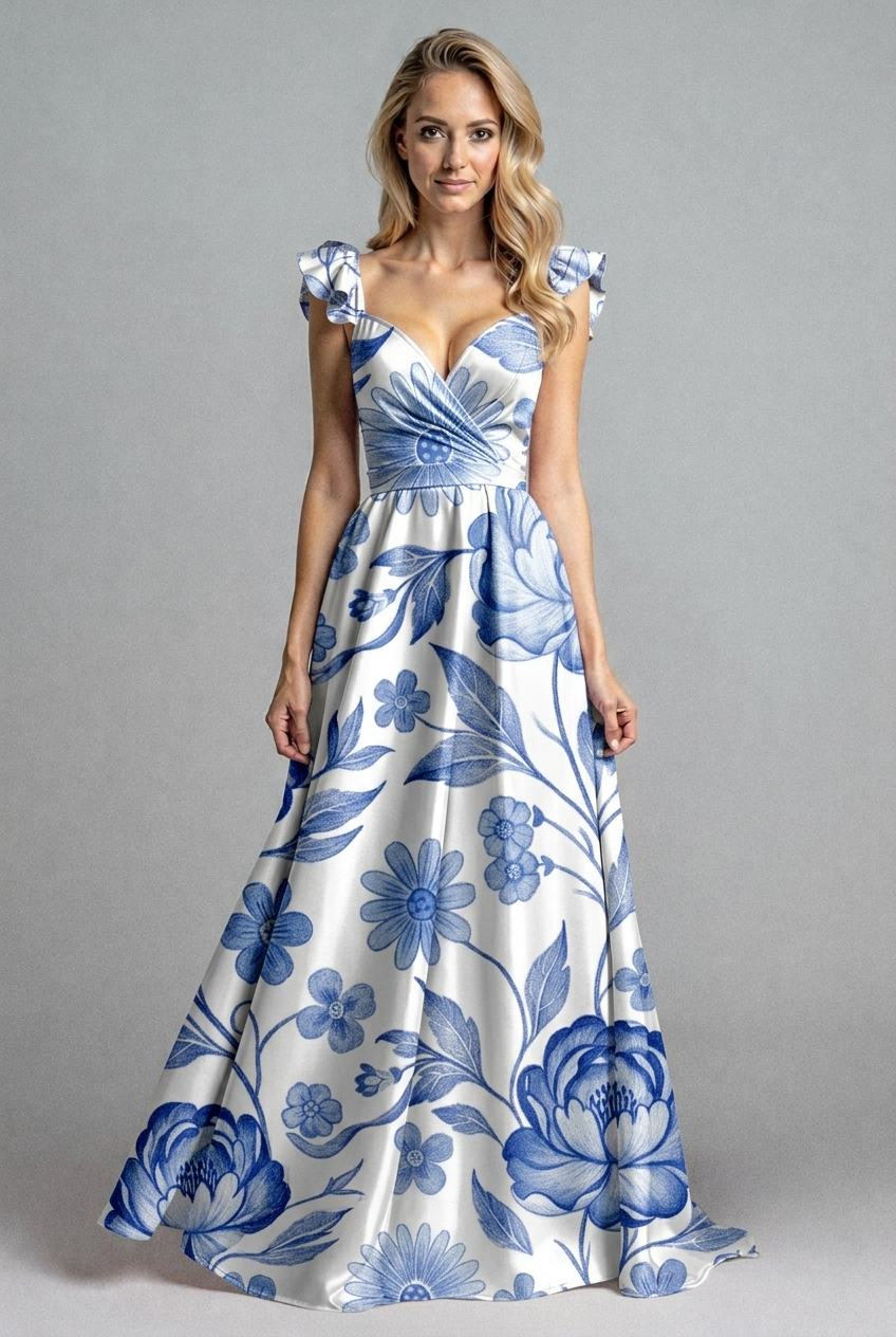 FS099 Blue Floral Printed Fabric