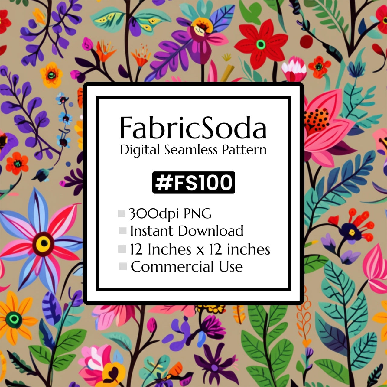 FabricSoda digital seamless pattern with colorful flowers and leaves on a beige background