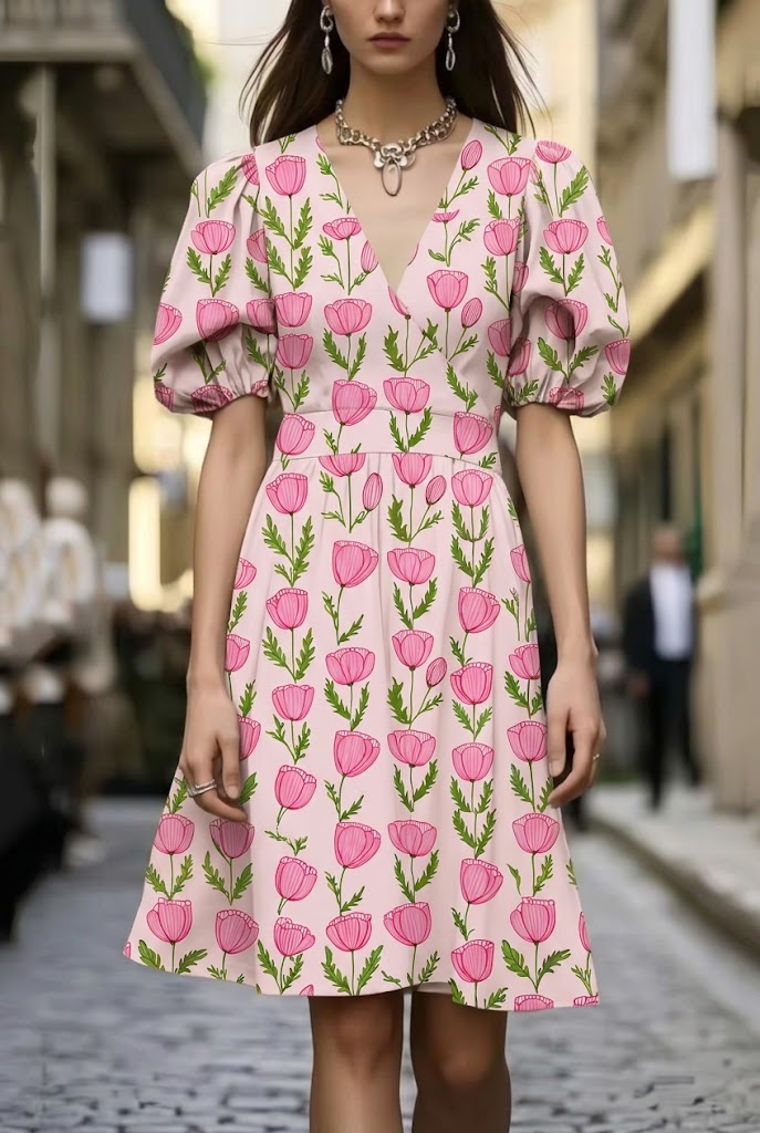FS101 Pink Flower Printed Fabric