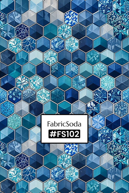 FS102 Blue Cube Geometric Fabric